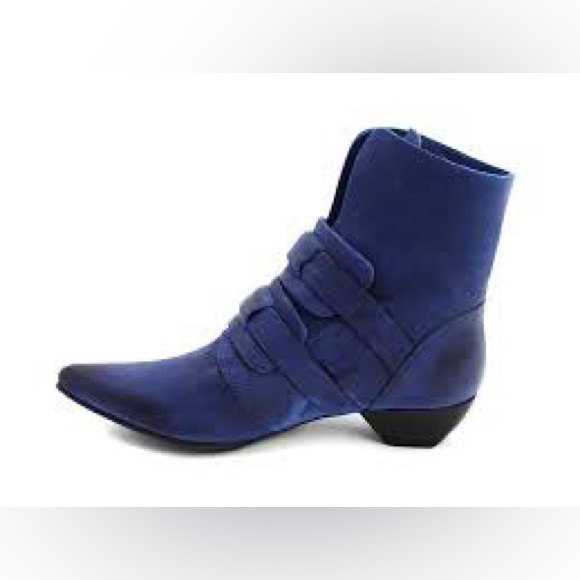 Women's Sz 11 BLUE luxury sophisticated pointed toe low heel buckle ankle boots - Picture 10 of 15